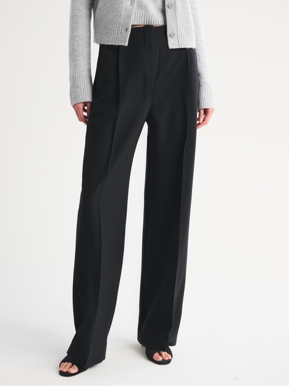 Abercrombie & Fitch Black Wide-Leg Trousers with Crease, Curve Love